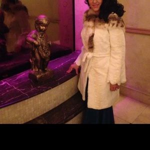 Rabbit fur coat ivory with gray colors size large